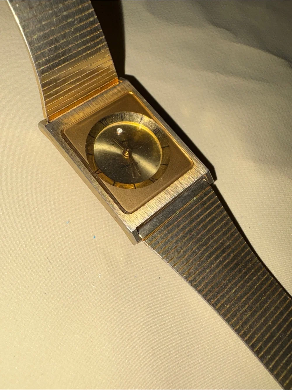 Silver and Gold Square-Face Metal Band Watch